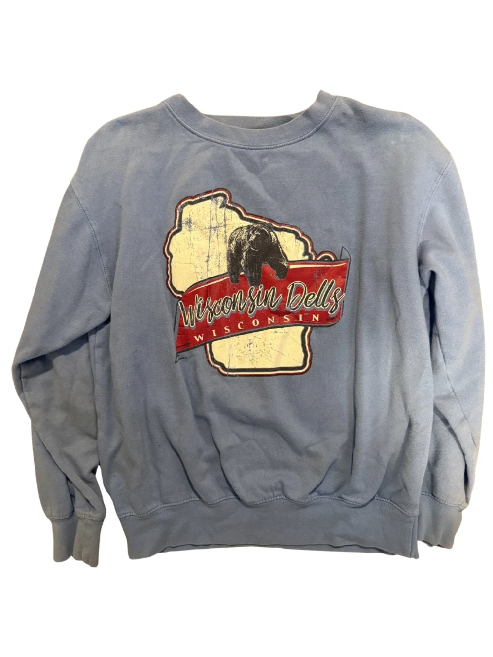 Wisconsin Dells Distressed Graphic Sweatshirt in Light Blue